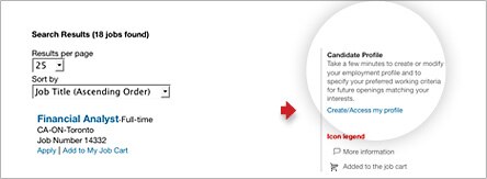 Image displaying the location of the Create Profile link.