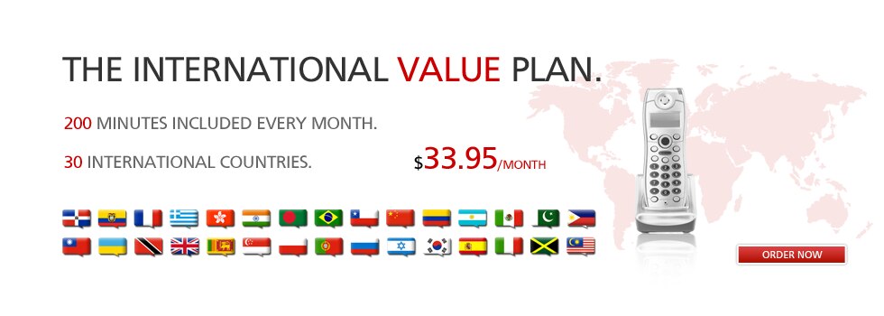 The International Value Plan. 200 minutes included every month. 30 international countries. $33.95 per month - From Rogers