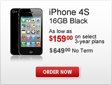iPhone 4S 16GB Black As low as $159.00 on select 3-year plans. $649.00 No Term. ORDER NOW
