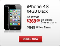 iPhone 4S 64GB Black As low as $369.00 on select 3-year plans. $849.00 No Term. ORDER NOW