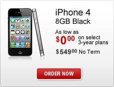 iPhone 4 8GB Black As low as $0.00 on select 3-year plans. $549.00 No Term. ORDER NOW