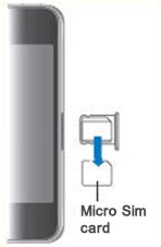 Pull out the SIM card tray and place the SIM card in the tray as shown