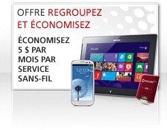 Offre Regroupez et Économisez. Économisez 5 $ par mois par service sans-fil.