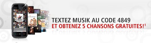 Textez Musik au code 4849 et obtenez 5 chansons gratuites!(1)