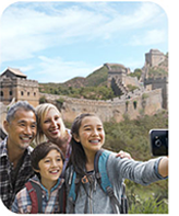 Family taking a selfie while traveling