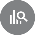 Magnifying glass over graph bars icon
