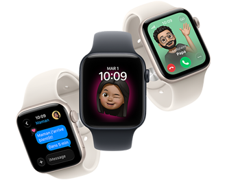 Une collection de trois Apple Watch affichant des écrans différents