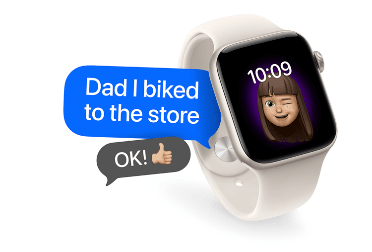 Apple Watch with Memoji of young girl on face