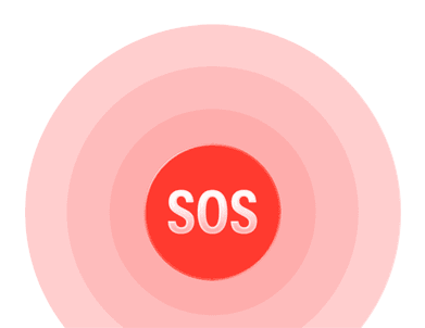 Illustration du mot SOS qui émet des ondes sonores.